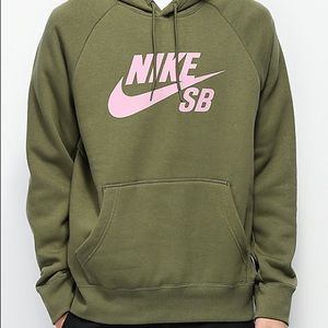 Nike SB Icon Hoodie Olive Green/Pink Size M